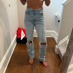 Abercrombie & Fitch Light Blue Ripped Straight Leg Jeans